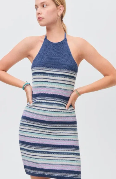 Mango Teen Knit Halter Dress In Blue