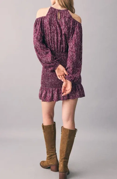 Mango Teen Metallic Cold Shoulder Long Sleeve Dress In Burgundy