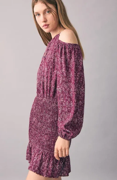 Mango Teen Metallic Cold Shoulder Long Sleeve Dress In Burgundy