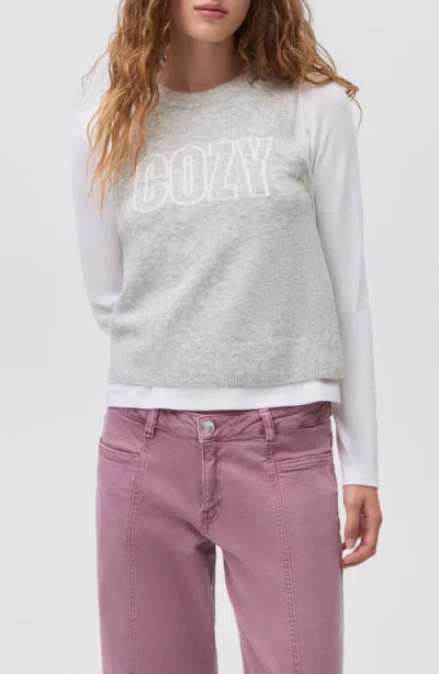 Mango Teen Graphic Knit Sweater Vest In White