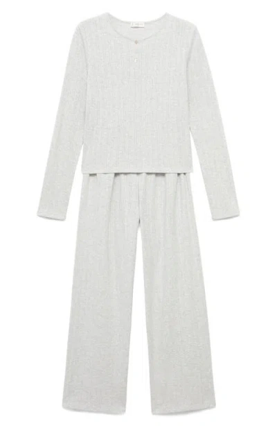 Mango Teen Pointelle Long Pajamas In Gray