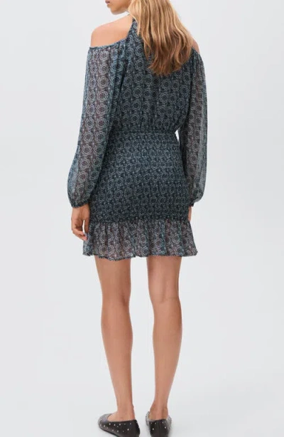 Mango Teen Cold Shoulder Long Sleeve Smocked Dress In Blue