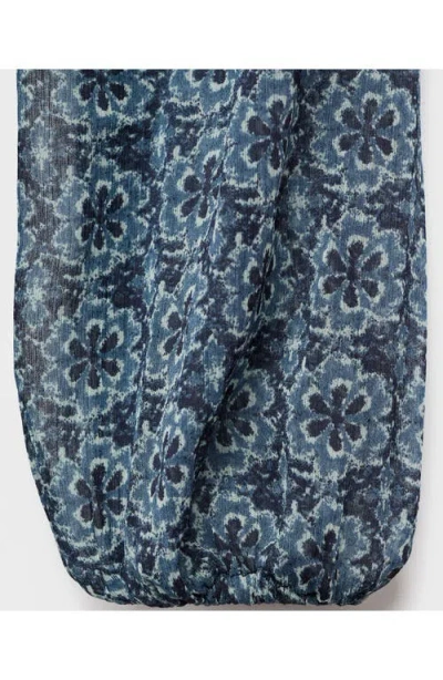 Mango Teen Cold Shoulder Long Sleeve Smocked Dress In Blue