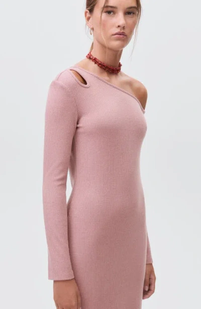 Mango Teen Cutout One-shoulder Long Sleeve Dress In Pink