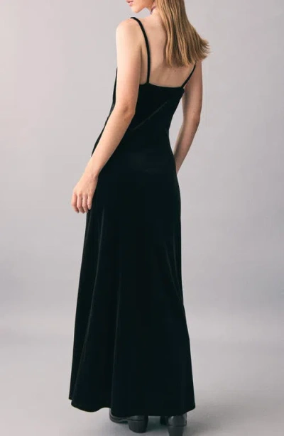 Mango Teen Lace Trim Velvet Maxi Dress In Black