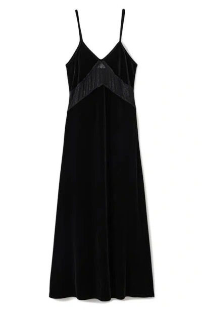 Mango Teen Lace Trim Velvet Maxi Dress In Black