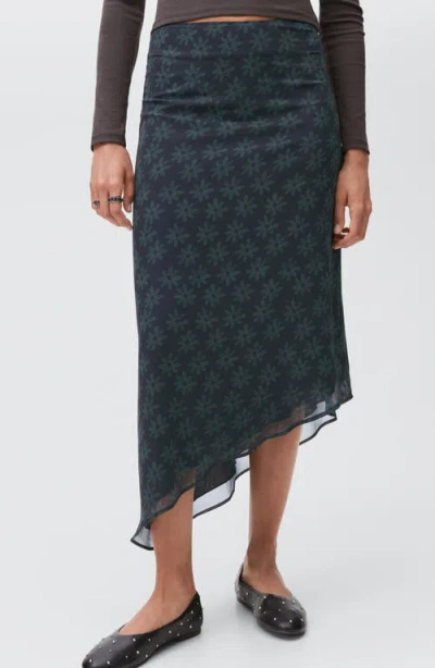 Mango Teen Asymmetric Floral Midi Skirt In Gray