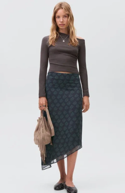 Mango Teen Asymmetric Floral Midi Skirt In Gray
