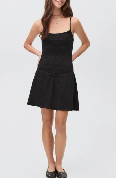 Mango Teen Smocked Drop Waist Dress In Black