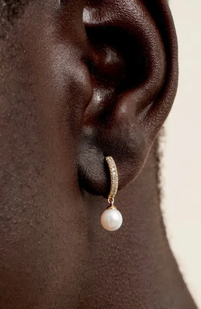 Mejuri Pave Diamond Pearl Huggies In Brown