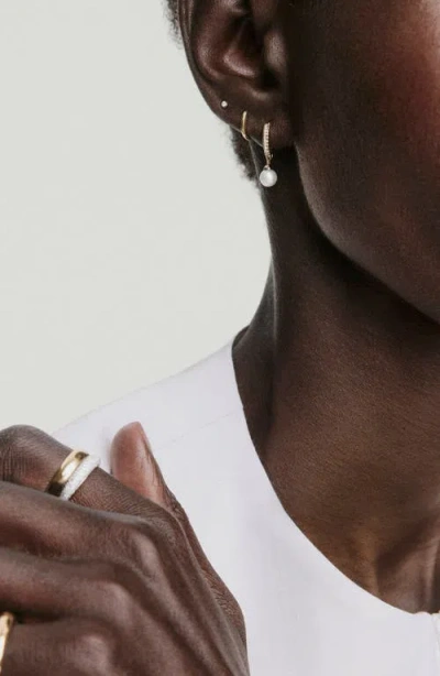 Mejuri Pave Diamond Pearl Huggies In Brown