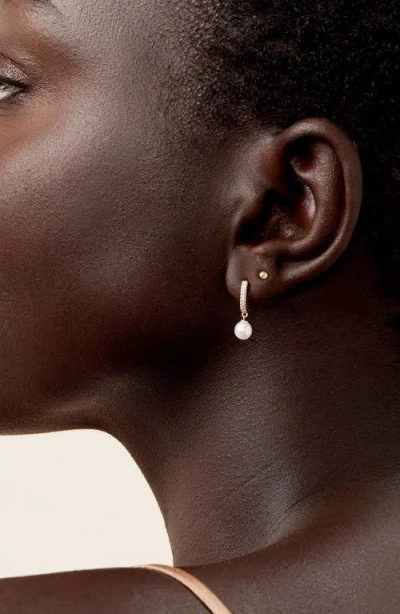 Mejuri Pave Diamond Pearl Huggies In Brown