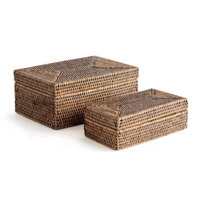 Napa Home & Garden Burma Rattan Rectangular Lidded Boxes Set Of 2 In Brown