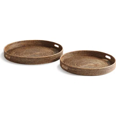 Napa Home & Garden Burma Rattan Round Ottoman Decorative Trays Large Set Of 2 In Brown