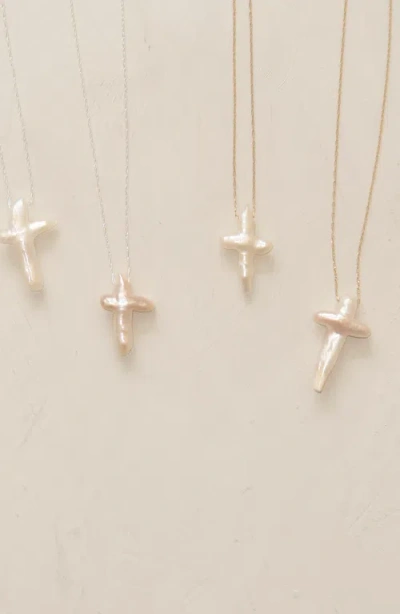 Joiana Jewelry Pearl Cross Necklace In Silver