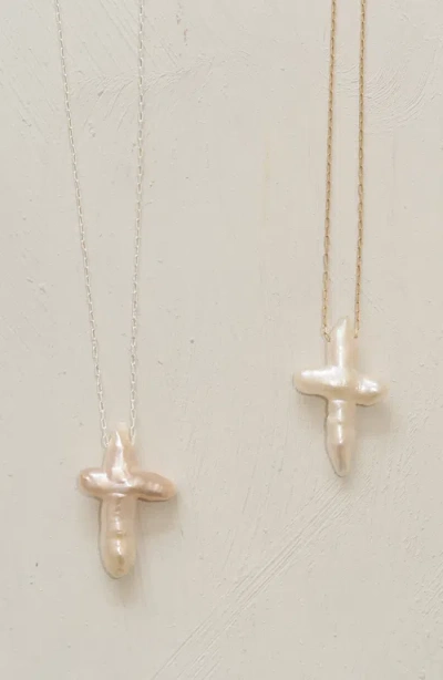 Joiana Jewelry Pearl Cross Necklace In Silver