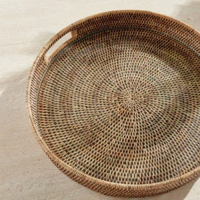 Napa Home & Garden Burma Rattan Round Serving Tray Large In Brown