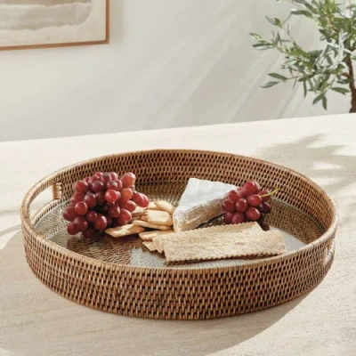Napa Home & Garden Burma Rattan Round Serving Tray Large In Brown