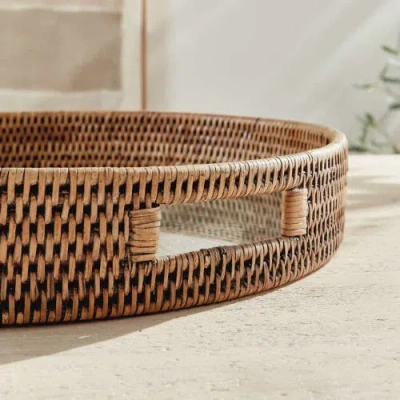 Napa Home & Garden Burma Rattan Round Serving Tray Large In Brown
