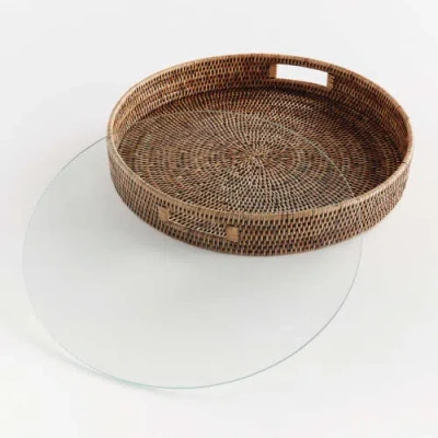 Napa Home & Garden Burma Rattan Round Serving Tray Large In Brown