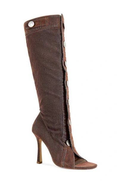Azalea Wang Kazuki Denim Knee High Boots In Brown