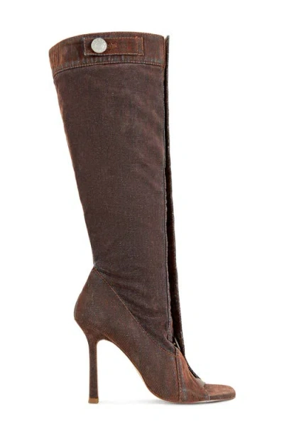 Azalea Wang Kazuki Denim Knee High Boots In Brown