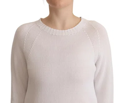 Alpha Studio White Long Sleeves Crewneck Pullover Sweater In White