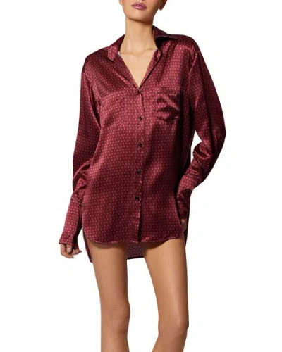 Kiki De Montparnasse Silk Lounge Moi Et Toi Nightshirt In Red