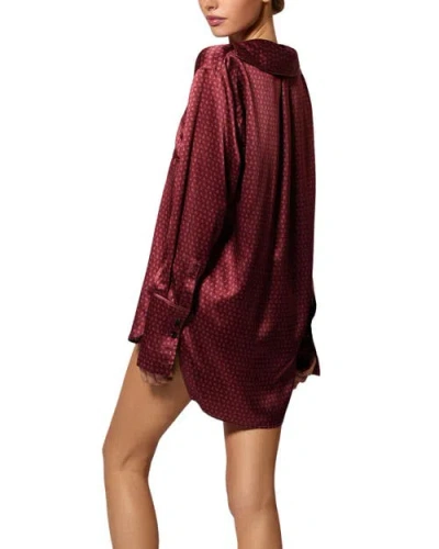 Kiki De Montparnasse Silk Lounge Moi Et Toi Nightshirt In Red