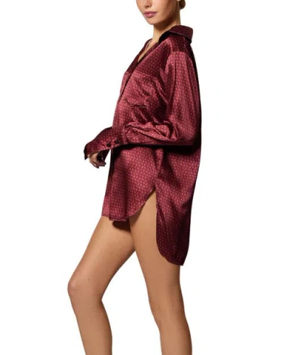 Kiki De Montparnasse Silk Lounge Moi Et Toi Nightshirt In Red