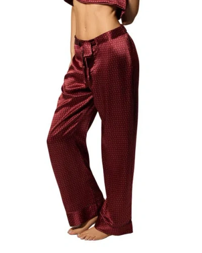 Kiki De Montparnasse Silk Lounge Moi Et Toi Tie Up Pajama Pant In Burgundy