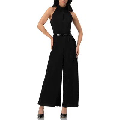 Ivonne Pleated High-neck Jumpsuit With Belt In Black