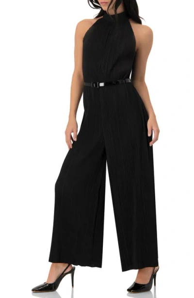 Ivonne Pleated High-neck Jumpsuit With Belt In Black