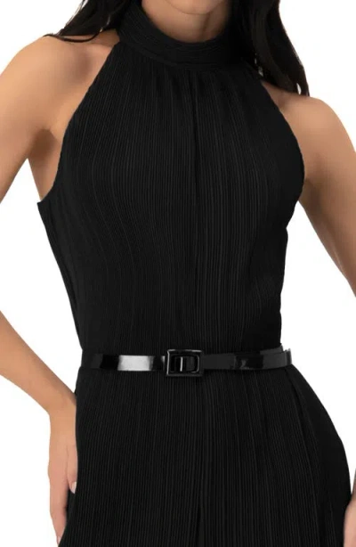 Ivonne Pleated High-neck Jumpsuit With Belt In Black