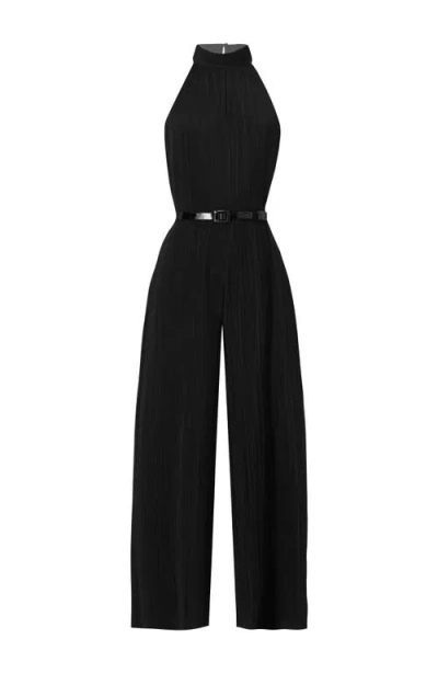 Ivonne Pleated High-neck Jumpsuit With Belt In Black