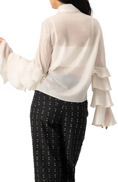 Ivonne Sheer Shirt With Tiered Ruffle Sleeves In White