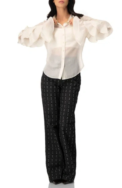 Ivonne Sheer Shirt With Tiered Ruffle Sleeves In White