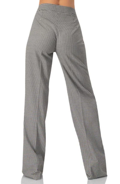 Ivonne Semi-flared Houndstooth Tailored Trousers In Gray