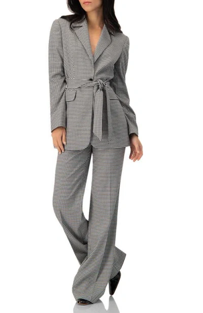 Ivonne Semi-flared Houndstooth Tailored Trousers In Gray