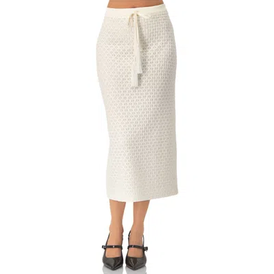 Ivonne Knit Midi Skirt With Tassel Tie Waist In White