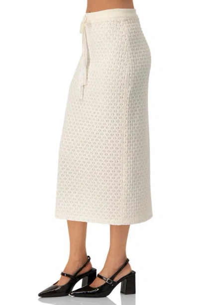 Ivonne Knit Midi Skirt With Tassel Tie Waist In White