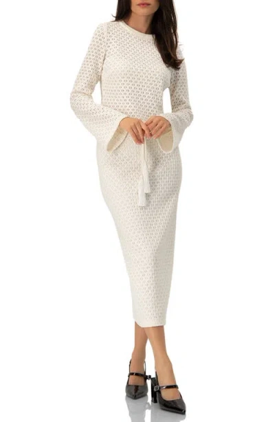 Ivonne Knit Midi Skirt With Tassel Tie Waist In White