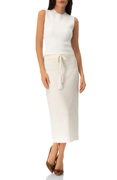 Ivonne Knit Midi Skirt With Tassel Tie Waist In White