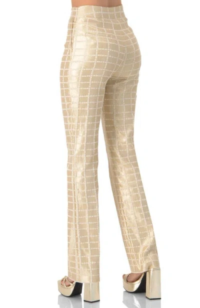 Ivonne High-waisted Metallic Check Pants In Gold