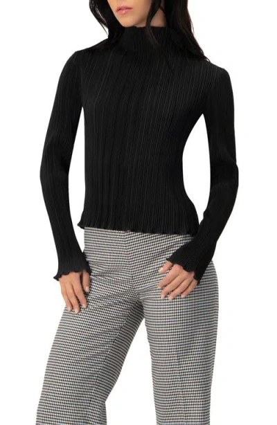 Ivonne Pleated Mock Neck Top In Black