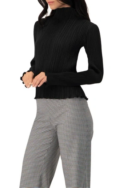 Ivonne Pleated Mock Neck Top In Black