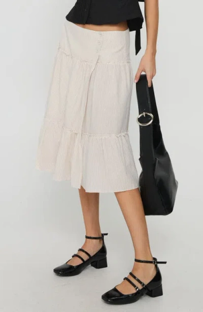 Princess Polly Cascades Stripe Tiered Cotton Skirt In White