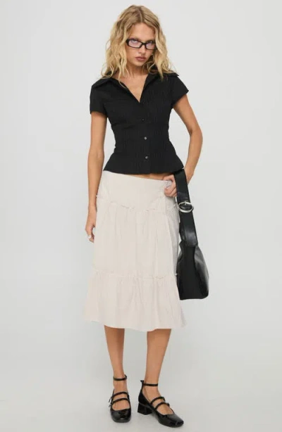 Princess Polly Cascades Stripe Tiered Cotton Skirt In White