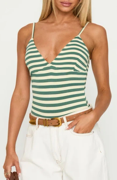 Princess Polly Like A Daydream Stripe Tank Bodysuit In Green