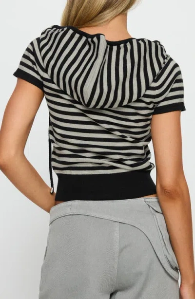 Princess Polly Kahlee Stripe Short Sleeve Zip Hoodie In Black